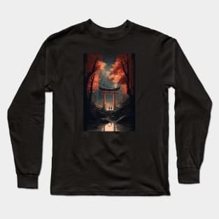 Magical Torii Gate in Autumn Japanese Forest - Aesthetic Anime and Manga-inspired Design Long Sleeve T-Shirt